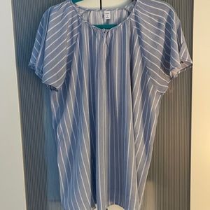 Blue & White Striped Short Sleeve Ladies Blouse